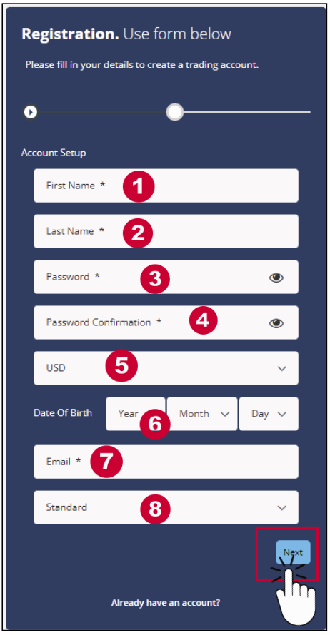 Form input pendaftaran akun live